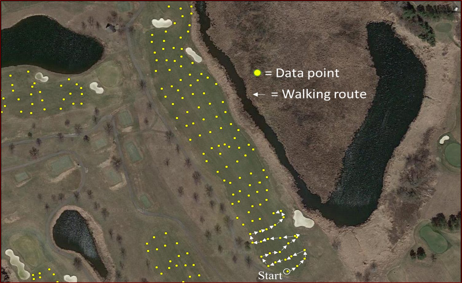aerial view of a golf course with sampling sites
