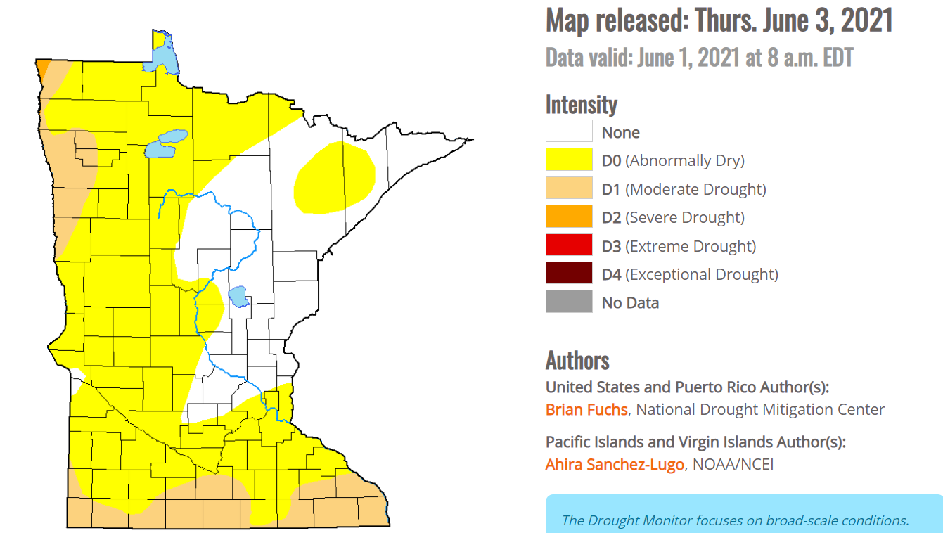 a map of Minnesota showing drought conditions
