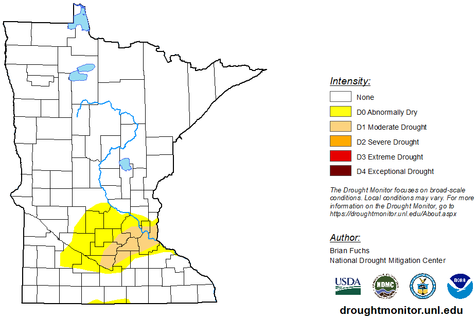 drought map of Minnesota for July 12, 2022