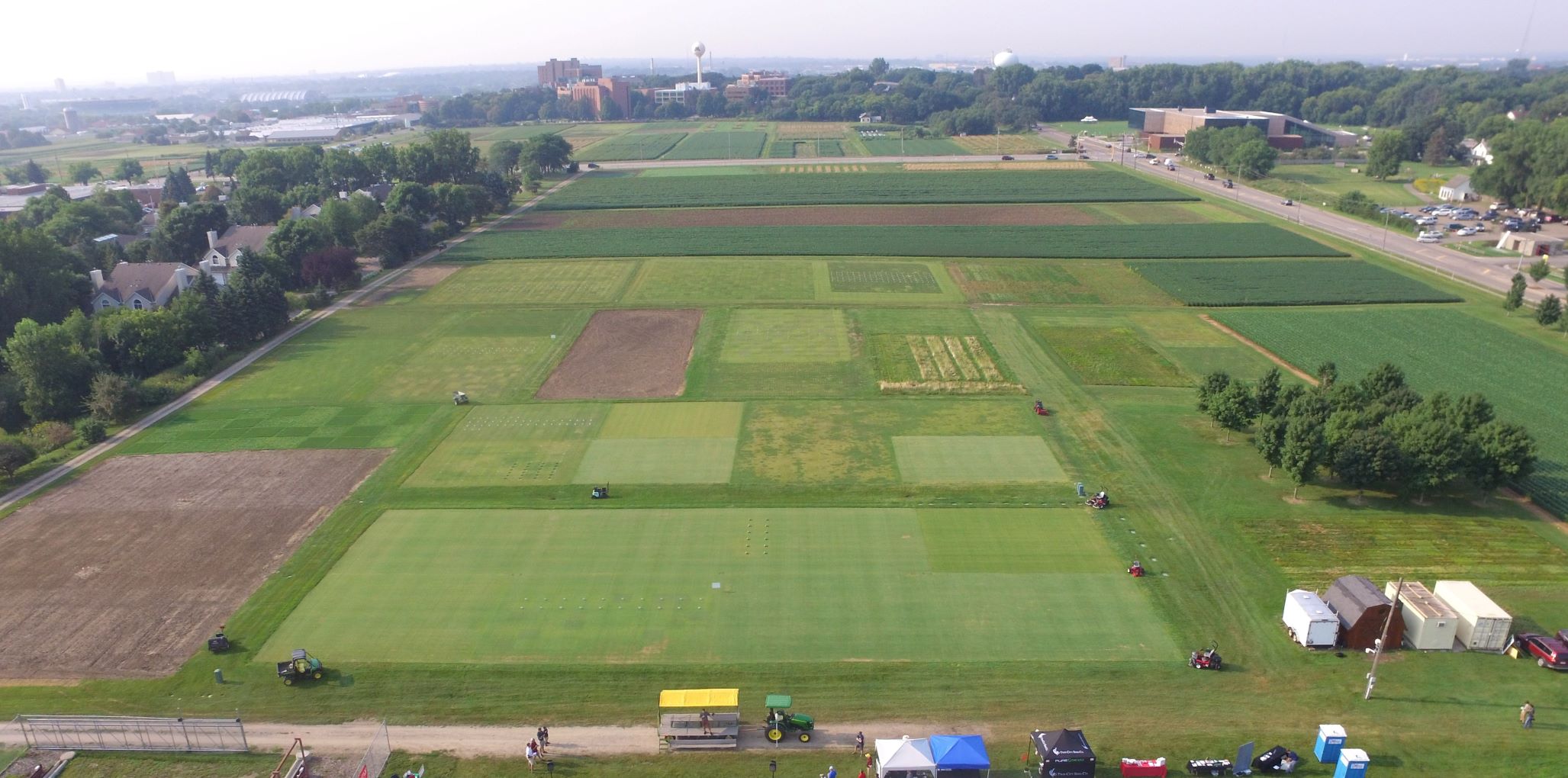 an aerial view of the turfgrass research field station